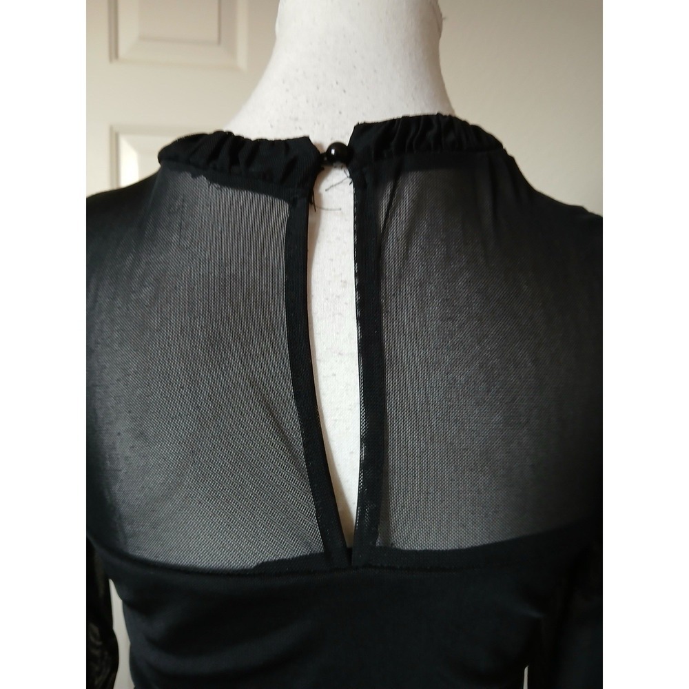 Paper Moonโ Black Mesh Sheer Top Ruched Velvet Detail Y2K Goth Clubwear Size L - Picture 5 of 16